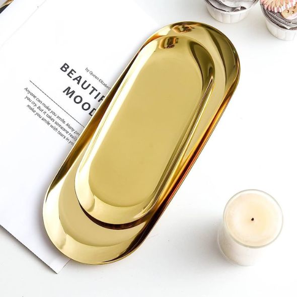 Gold Plated Stainless Steel Oval Tray