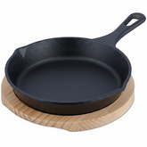 Cast Iron Tawa Sizzling Plate With Wood Base
