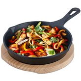 Cast Iron Tawa Sizzling Plate With Wood Base
