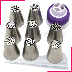 8 Russian Nozzles Set with Coupler & Piping Bag - bakeware bake house kitchenware bakers supplies baking