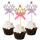 Golden Crown And Pink Ribbon Topper 10 Pcs Set - bakeware bake house kitchenware bakers supplies baking