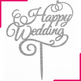 Happy Wedding Cake Topper Silver - bakeware bake house kitchenware bakers supplies baking