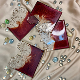 Handmade Resin Art Maroon Set Of 4 Coasters