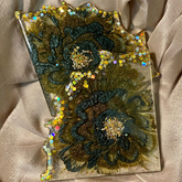 Handmade Resin Art Iris Green & Gold Flower Set Of 4 Coasters