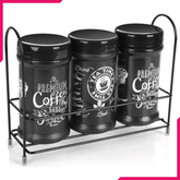 Sarina Black Coffee Tea Metal Jar Set - bakeware bake house kitchenware bakers supplies baking
