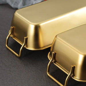 Gold Plated Rectangle Dish With Handle