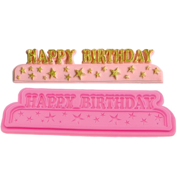 Silicone Fondant Mold Happy Birthday With Stars Pattern