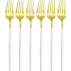 White Handle Gold Steel Forks