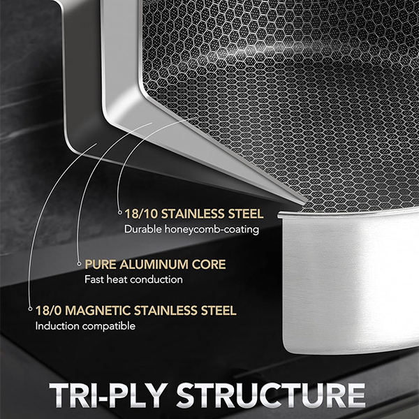 3-PLY Honeycomb Stainless Steel Short Casserole Pot