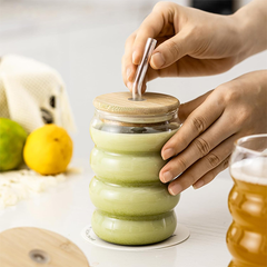 Ripple Drinking Glass With Bamboo Lid