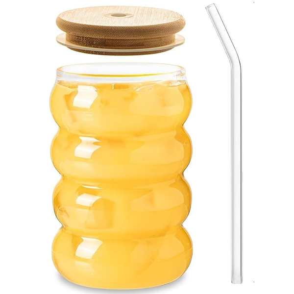 Ripple Drinking Glass With Bamboo Lid
