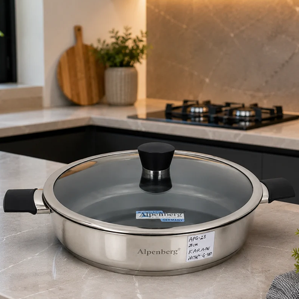 Alpenberg Stainless Steel Karahi With Glass Lid