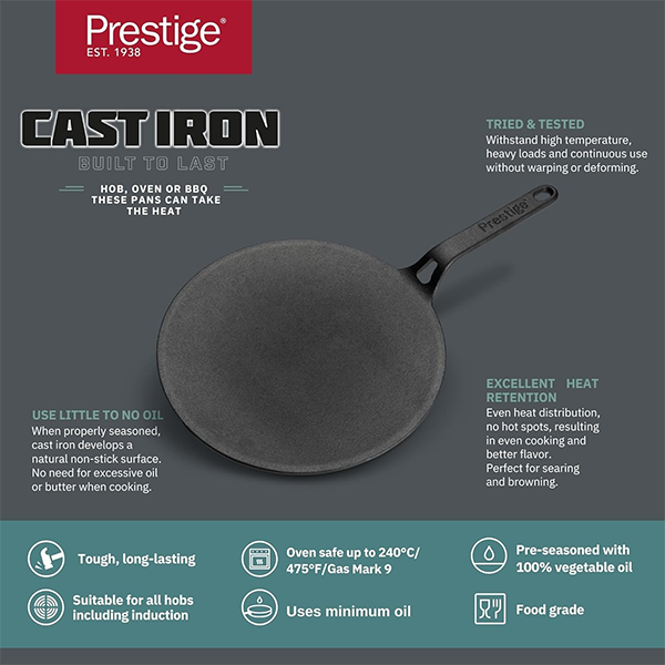 Prestige Cast Iron Curved Tawa 26CM