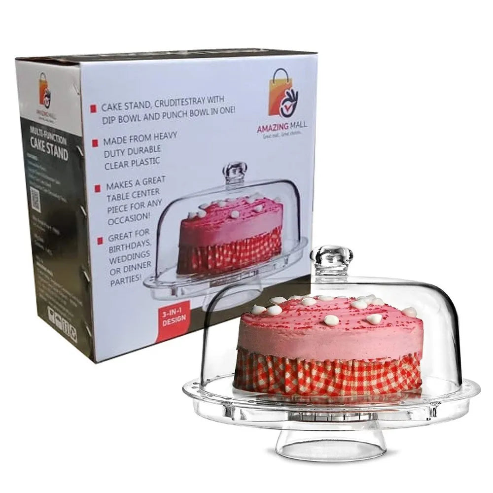 Multi Purpose 3 in 1 Cake Stand With Dome Lid
