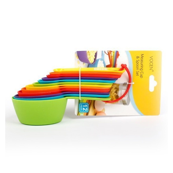 Colourful Measuring Cup & Spoon Set 12 pcs - bakeware bake house kitchenware bakers supplies baking