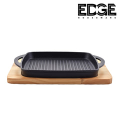Cast Iron Steak Plate Sizzle Griddle with Wood