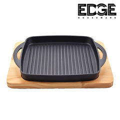 Cast Iron Steak Plate Sizzle Griddle with Wood