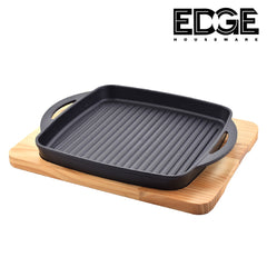 Cast Iron Steak Plate Sizzle Griddle with Wood