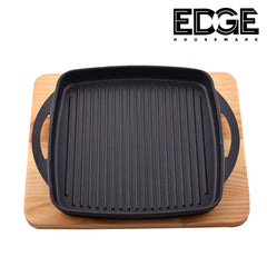 Cast Iron Steak Plate Sizzle Griddle with Wood