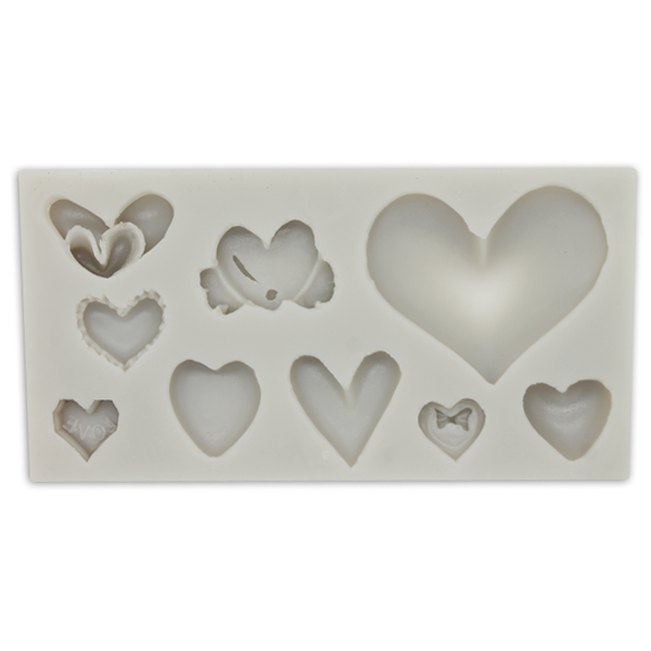 Silicone Fondant Mold 9 Hearts - bakeware bake house kitchenware bakers supplies baking
