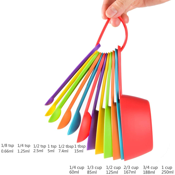 Colourful Measuring Cup & Spoon Set 12 pcs - bakeware bake house kitchenware bakers supplies baking