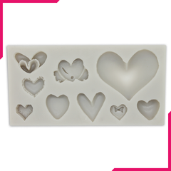 Silicone Fondant Mold 9 Hearts - bakeware bake house kitchenware bakers supplies baking