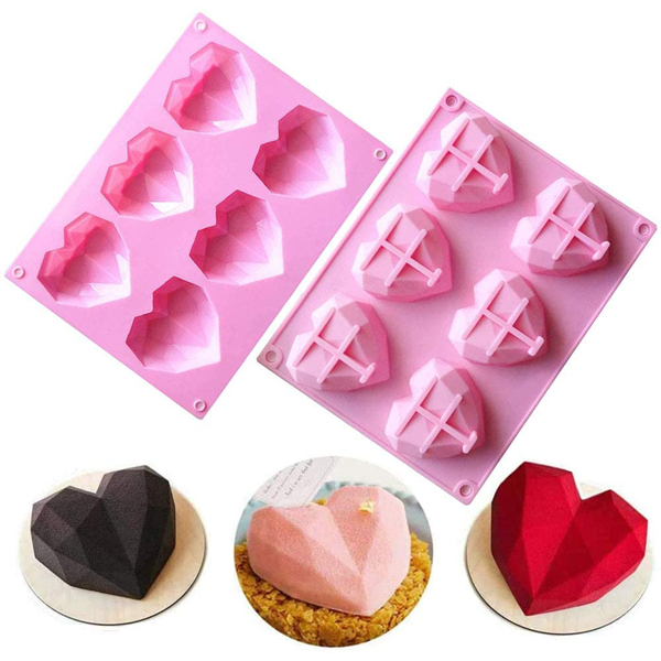 3D Love Heart Diamond Shaped Silicone Mold - bakeware bake house kitchenware bakers supplies baking