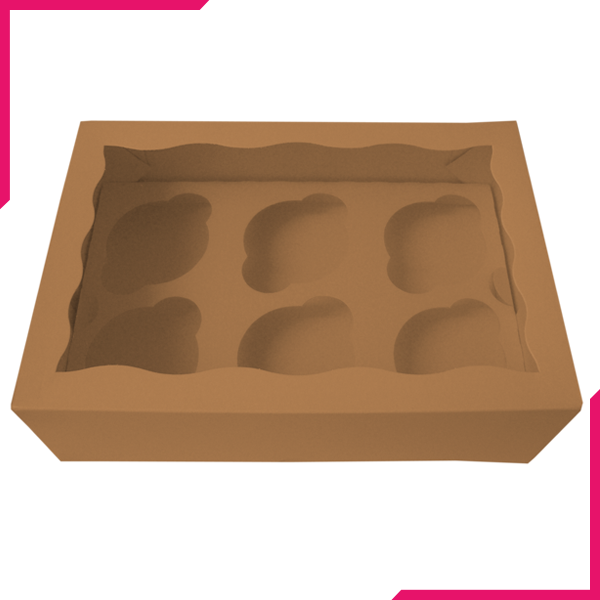 Brown Cupcake Box - 6 Cavity - bakeware bake house kitchenware bakers supplies baking