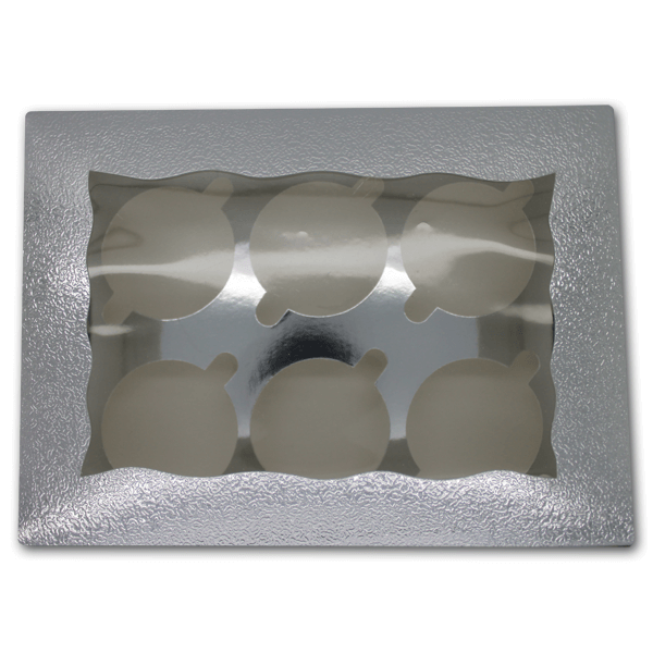 Silver Cupcake Box - 6 Cavity - bakeware bake house kitchenware bakers supplies baking