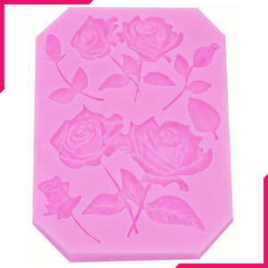 Rose With Leaves Silicone Fondant Mold - bakeware bake house kitchenware bakers supplies baking