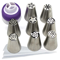 8 Russian Nozzles Set with Coupler & Piping Bag - bakeware bake house kitchenware bakers supplies baking