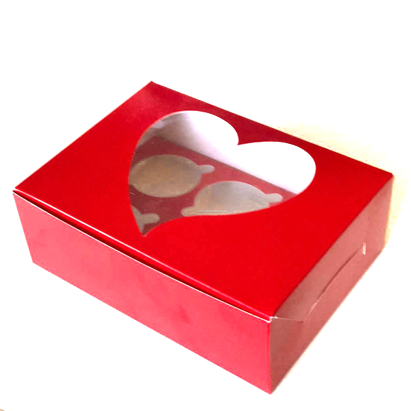 Red Heart Cupcake Box - 6 cupcakes - bakeware bake house kitchenware bakers supplies baking