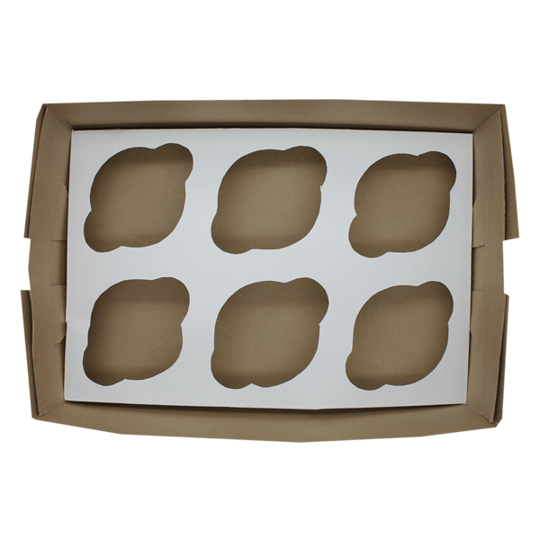 Khaki Cupcake Box - 6 Cavity - bakeware bake house kitchenware bakers supplies baking