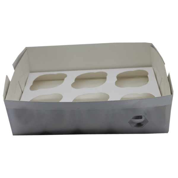 Silver Design Cupcake Box - 6 Cavity - bakeware bake house kitchenware bakers supplies baking