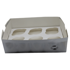 Silver Design Cupcake Box - 6 Cavity - bakeware bake house kitchenware bakers supplies baking
