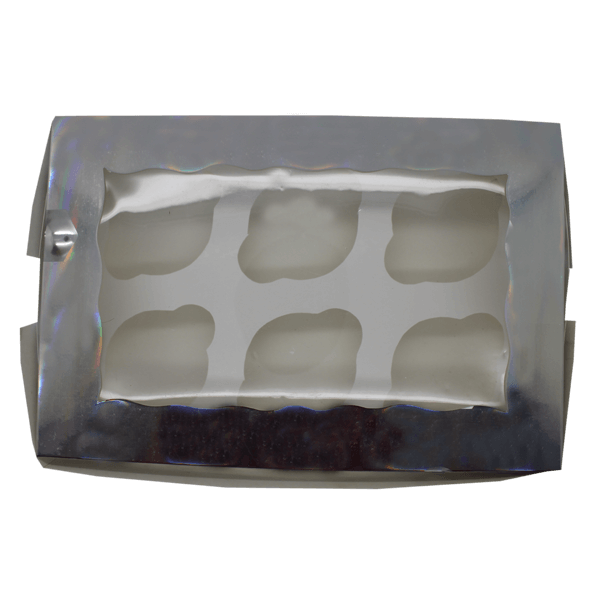 Silver Design Cupcake Box - 6 Cavity - bakeware bake house kitchenware bakers supplies baking