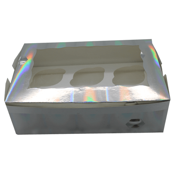 Silver Design Cupcake Box - 6 Cavity - bakeware bake house kitchenware bakers supplies baking