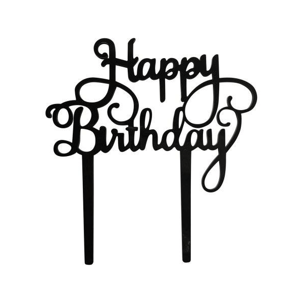 Black Happy Birthday Cake Toppers - bakeware bake house kitchenware bakers supplies baking