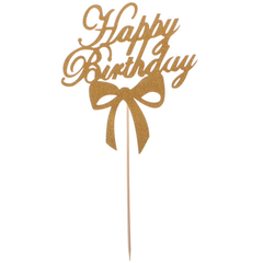 Happy Birthday Bowknot Party Topper Golden - bakeware bake house kitchenware bakers supplies baking