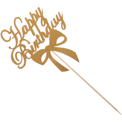 Happy Birthday Bowknot Party Topper Golden - bakeware bake house kitchenware bakers supplies baking