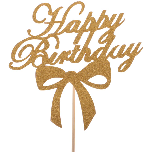 Happy Birthday Bowknot Party Topper Golden - bakeware bake house kitchenware bakers supplies baking