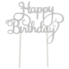 Happy Birthday Party Topper Silver - bakeware bake house kitchenware bakers supplies baking