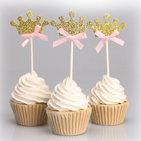 Golden Crown And Pink Knot Topper 3 pcs - bakeware bake house kitchenware bakers supplies baking