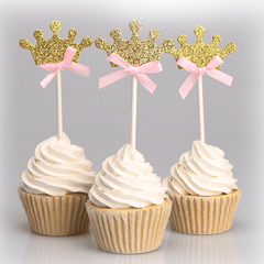 Golden Crown And Pink Knot Topper 3 pcs - bakeware bake house kitchenware bakers supplies baking