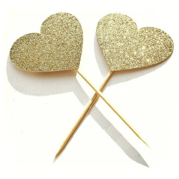 Small Heart Golden Party Topper 6 Pcs - bakeware bake house kitchenware bakers supplies baking