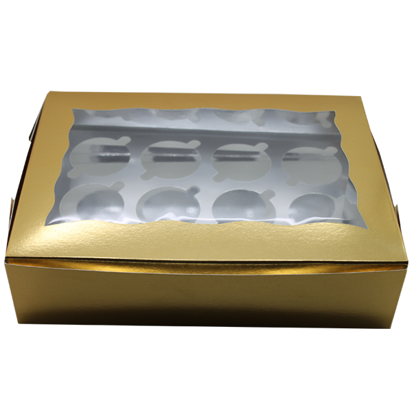 Golden Cupcake Box - 12 Cupcakes - bakeware bake house kitchenware bakers supplies baking