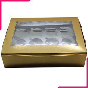 Golden Cupcake Box - 12 Cupcakes - bakeware bake house kitchenware bakers supplies baking
