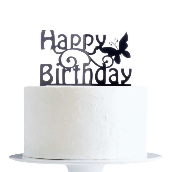 Cake Topper Happy Birthday Butterfly Black - bakeware bake house kitchenware bakers supplies baking