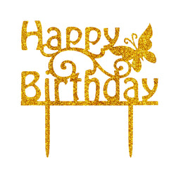 Cake Topper Happy Birthday Butterfly Golden - bakeware bake house kitchenware bakers supplies baking