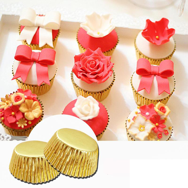 Aluminum Foil Cupcake Liner Golden 40Pcs - bakeware bake house kitchenware bakers supplies baking